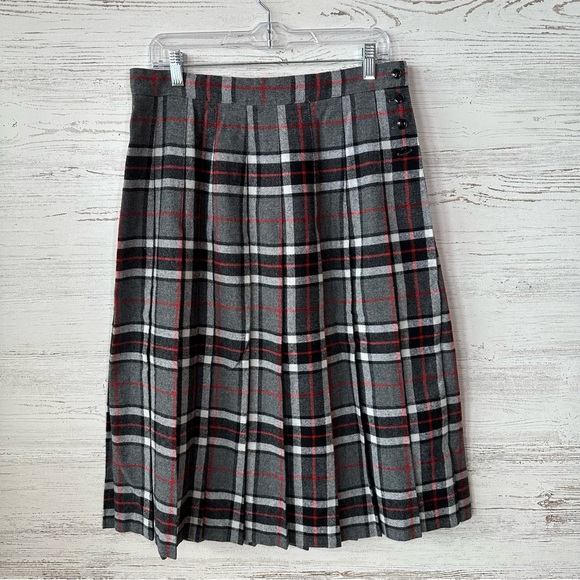 VINTAGE 80s Plaid Pleated Wool Midi Skirts Lot of TWO Academia Made in USA - Picture 9 of 15